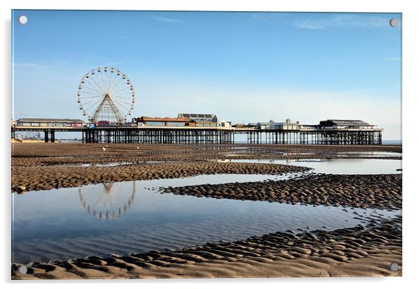 Central Pier Blackpool Beach Acrylic by Gary Kenyon