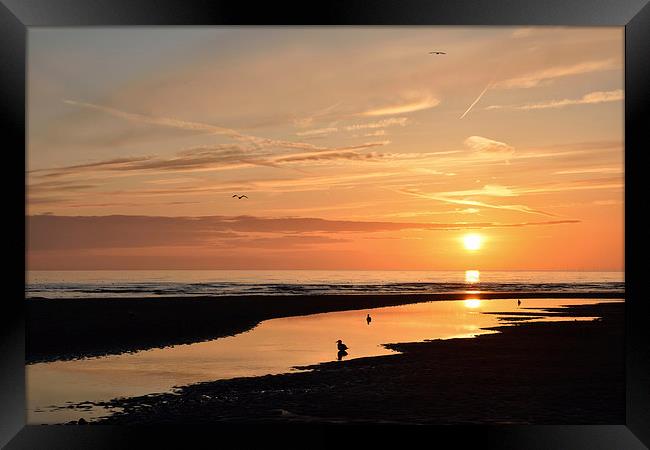 Last Light on Blackpool Beach After A Lovely Sunse Framed Print by Gary Kenyon