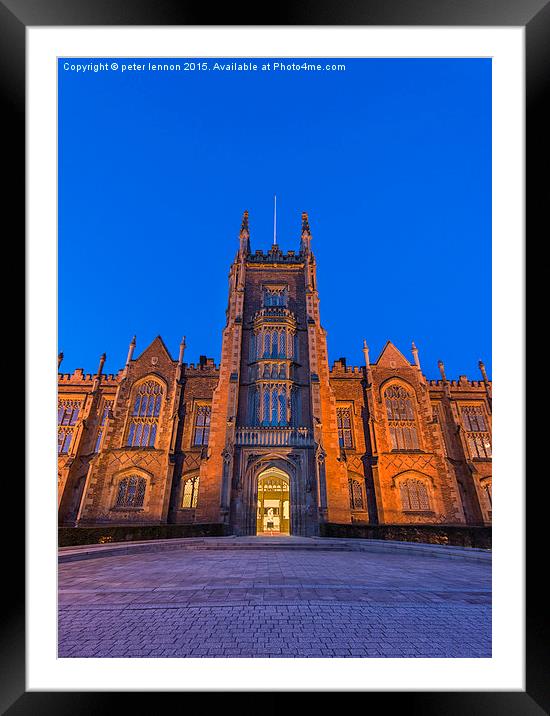  Blue QUB Framed Mounted Print by Peter Lennon