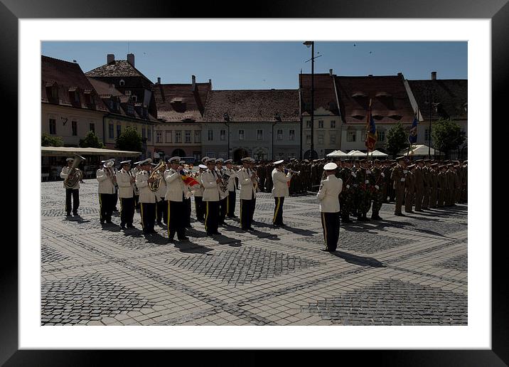 Military brass band parade Sibiu Romania Framed Mounted Print by Adrian Bud