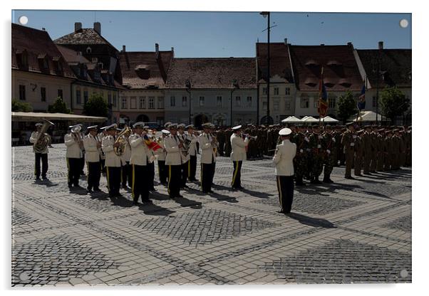 Military brass band parade Sibiu Romania Acrylic by Adrian Bud
