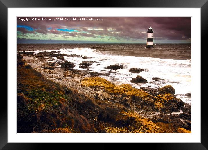 Trwyn Du Lighthouse, East Anglesey Coast Framed Mounted Print by David Yeaman