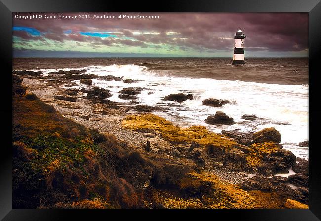 Trwyn Du Lighthouse, East Anglesey Coast Framed Print by David Yeaman