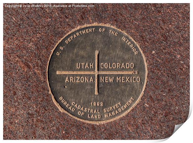 Four Corners Monument  Plaque USA Print by colin chalkley