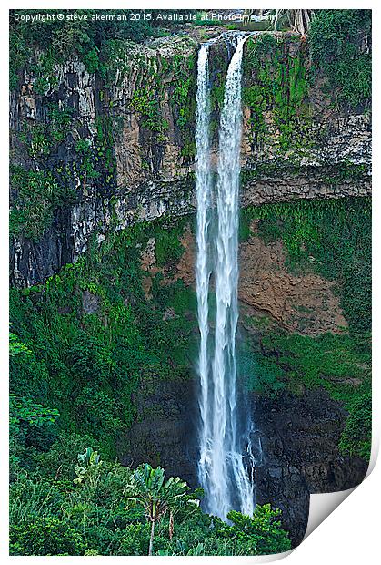  A waterfall in Mauritius Print by steve akerman