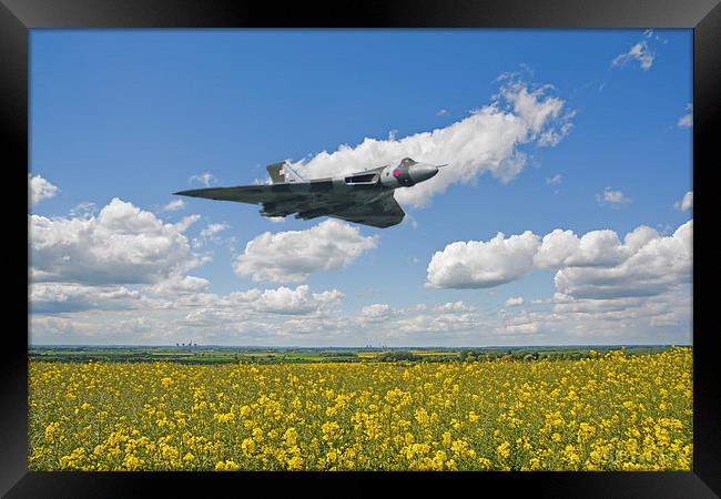  Avro Vulcan XH558 flying over Lincolnshire fields Framed Print by Andrew Scott