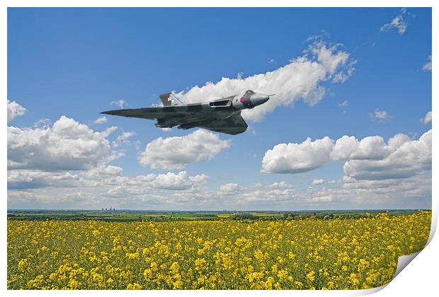  Avro Vulcan XH558 flying over Lincolnshire fields Print by Andrew Scott