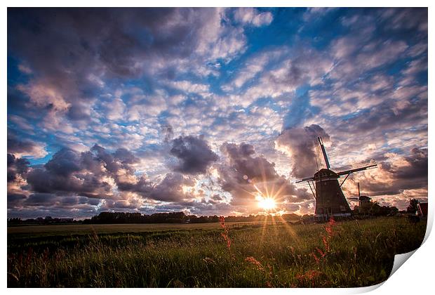   Sunset over the windmill Print by Ankor Light