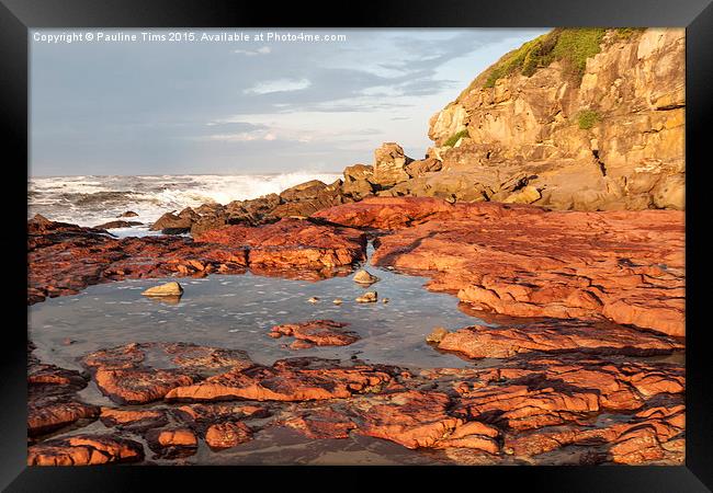  Red Rocks at Merimbula, New South Wales, Australi Framed Print by Pauline Tims