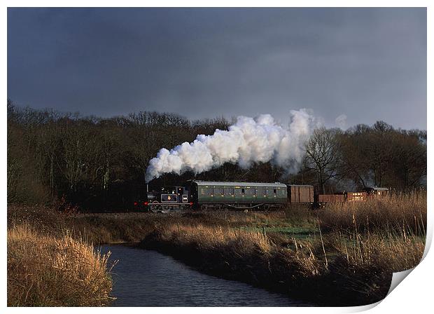  Steam train in stormy conditions. Print by Ian Duffield