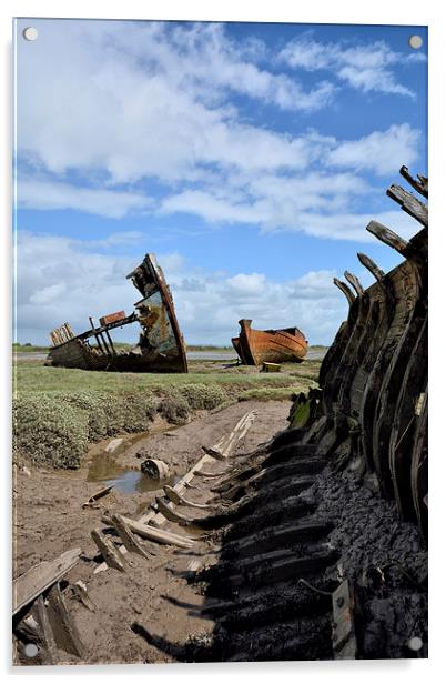 Wreck On The Banks Of The River Wyre Acrylic by Gary Kenyon