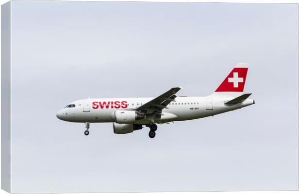 Swiss Airlines Airbus A319 Canvas Print by David Pyatt