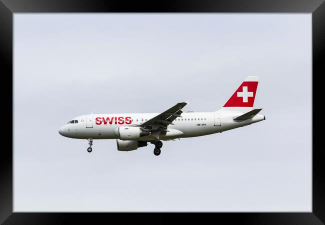 Swiss Airlines Airbus A319 Framed Print by David Pyatt
