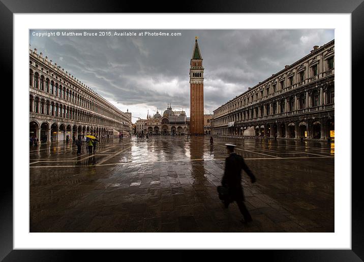   Escaping the rain in Piazza San Marco Framed Mounted Print by Matthew Bruce
