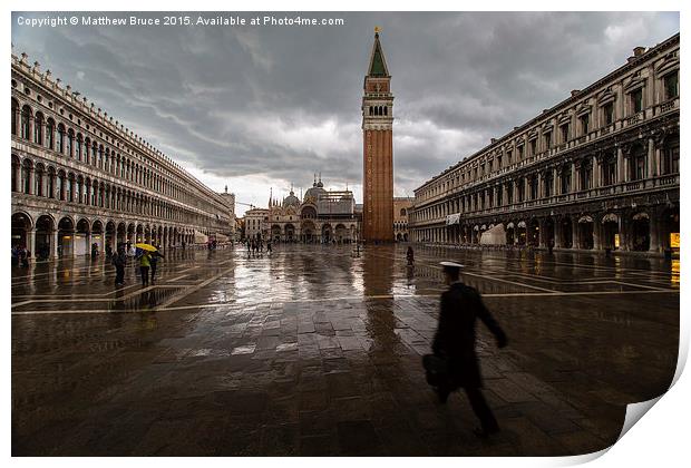   Escaping the rain in Piazza San Marco Print by Matthew Bruce