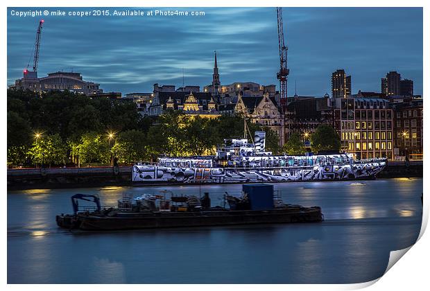  Hms President moored on the Thames Print by mike cooper