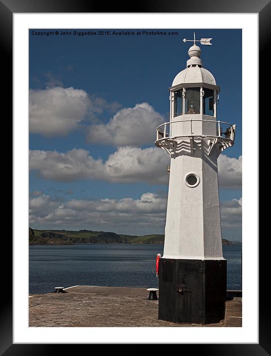  Mevagissey Lighthouse. Framed Mounted Print by John Biggadike
