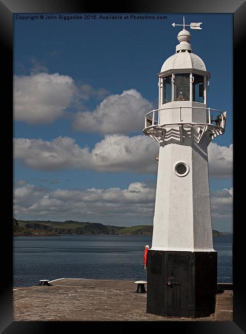  Mevagissey Lighthouse. Framed Print by John Biggadike
