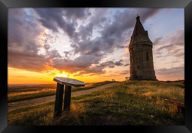 Sunset at Hartshead Pike, Mossley, England Framed Print by Jeni Harney