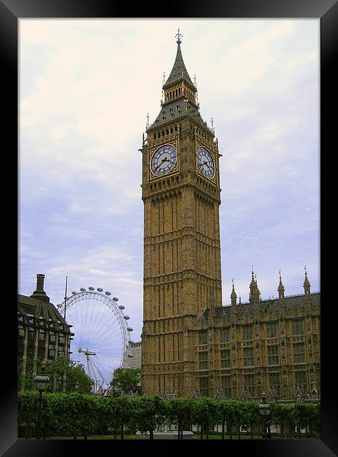 Big Ben and the London Eye Framed Print by Chris Day
