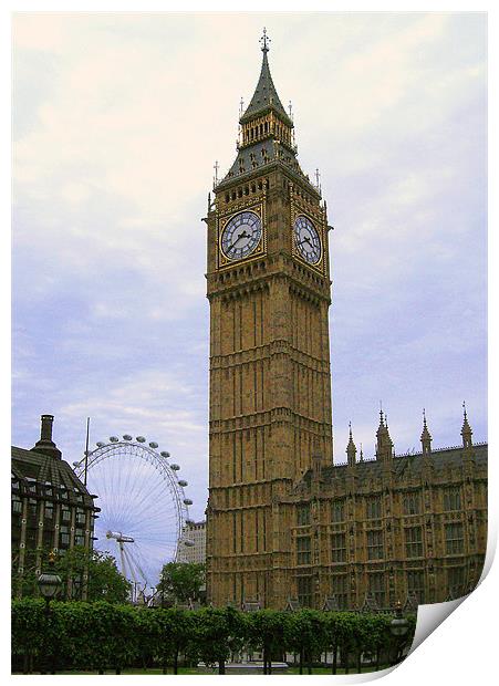 Big Ben and the London Eye Print by Chris Day