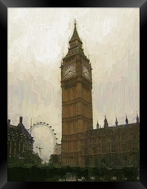 Big Ben and the London Eye as an oil painting Framed Print by Chris Day
