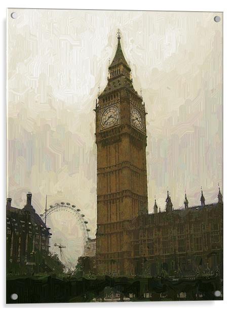 Big Ben and the London Eye as an oil painting Acrylic by Chris Day