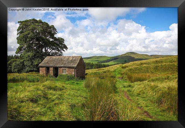 An old Barn with Shutlingsloe Hill in the distance Framed Print by John Keates