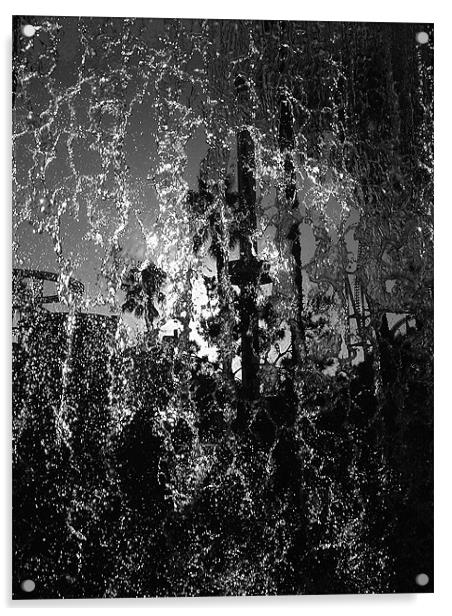 Behind a Waterfall -- B and W Acrylic by Mark Sellers