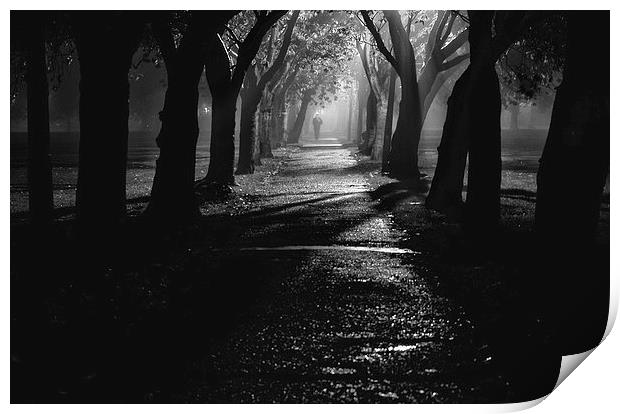  Edinburgh Meadows Walk Foggy Night Print by Ann McGrath