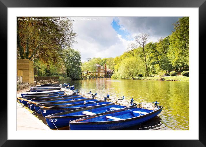 Blue boats on the River Nidd Framed Mounted Print by David Irving