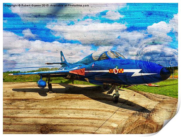 Hunter T7 jet aircraft on textured wood Print by Robert Gipson