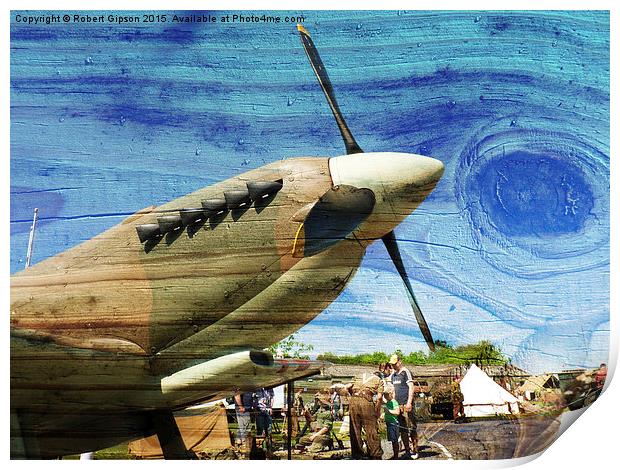    Spitfire Mk 1A aircraft on wood texture Print by Robert Gipson