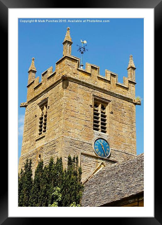 St Peter's Church Tower Blue Clock Face - Stanway  Framed Mounted Print by Mark Purches