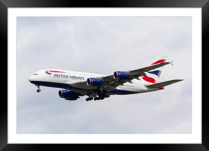 British Airways Airbus A380 Framed Mounted Print by David Pyatt