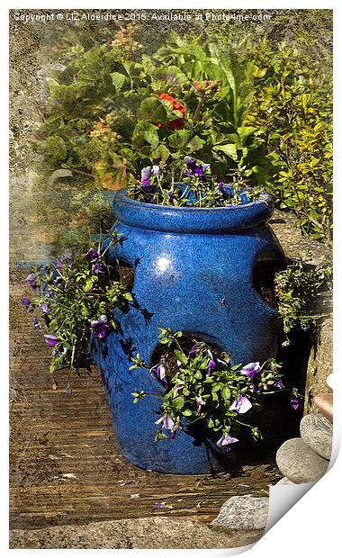 The Enchanting Blue Strawberry Pot Print by LIZ Alderdice