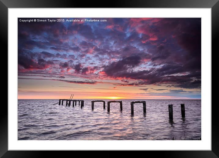 The old Snettisham Jetty at Sunset Framed Mounted Print by Simon Taylor