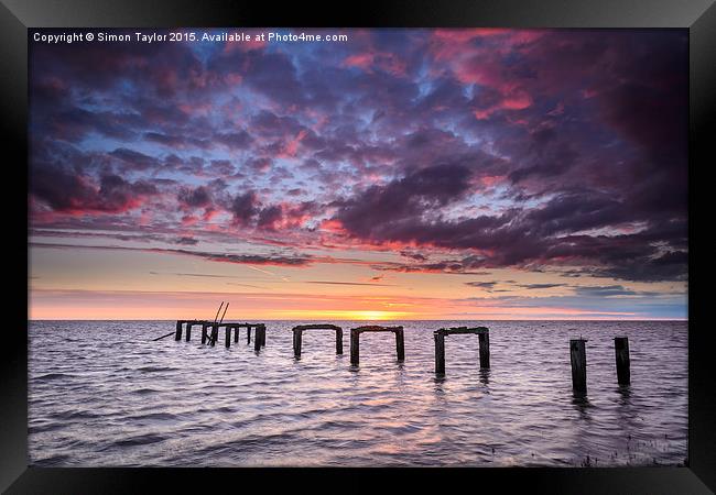 The old Snettisham Jetty at Sunset Framed Print by Simon Taylor