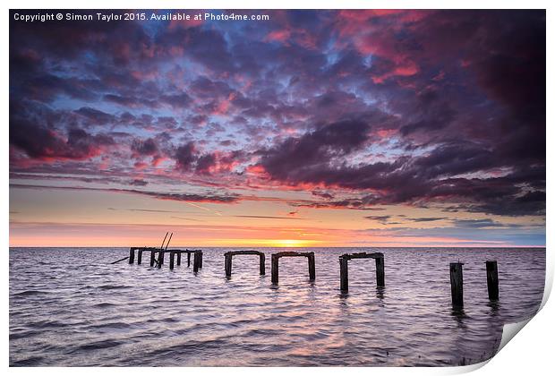 The old Snettisham Jetty at Sunset Print by Simon Taylor