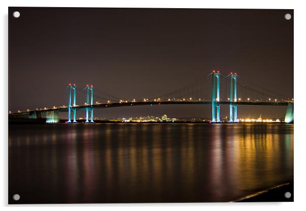 Delaware Memorial Bridge at night Acrylic by bill lawson