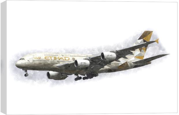 Etihad Airbus A380 Art Canvas Print by David Pyatt