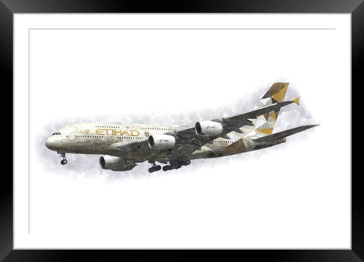 Etihad Airbus A380 Art Framed Mounted Print by David Pyatt