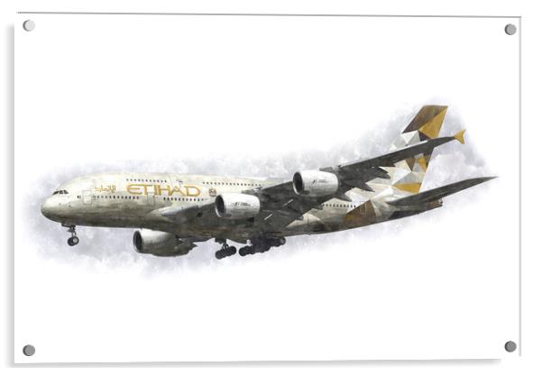 Etihad Airbus A380 Art Acrylic by David Pyatt
