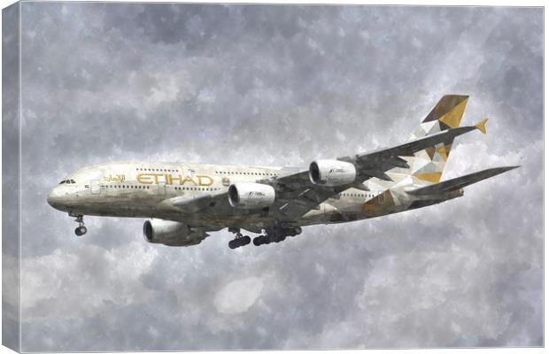 Etihad Airbus A380 Art Canvas Print by David Pyatt