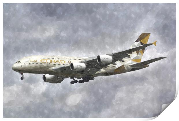 Etihad Airbus A380 Art Print by David Pyatt