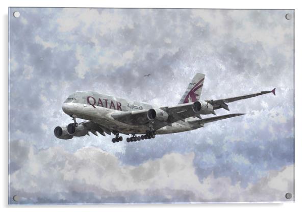 Qatar Airlines Airbus And Seagull Escort Art Acrylic by David Pyatt