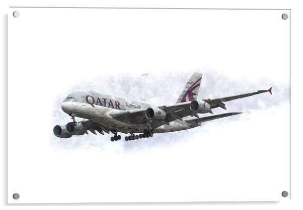Qatar Airlines Airbus And Seagull Escort Art Acrylic by David Pyatt