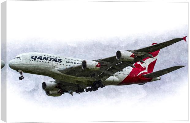 Qantas Airbus A380 Art Canvas Print by David Pyatt