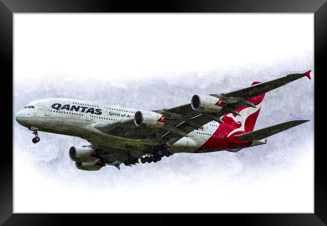 Qantas Airbus A380 Art Framed Print by David Pyatt