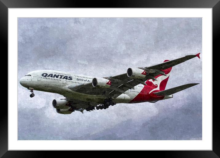 Qantas Airbus A380 Art Framed Mounted Print by David Pyatt